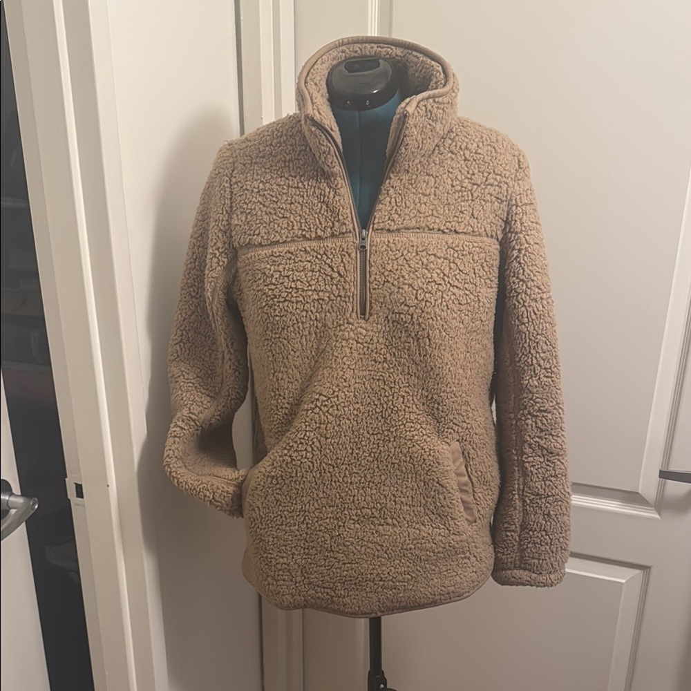 Abercrombie & Fitch Tan Teddy Jacket Cozy Fleece High Collar
